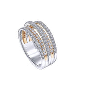 14K White and Rose Gold Layered Wide Band Diamond Ring